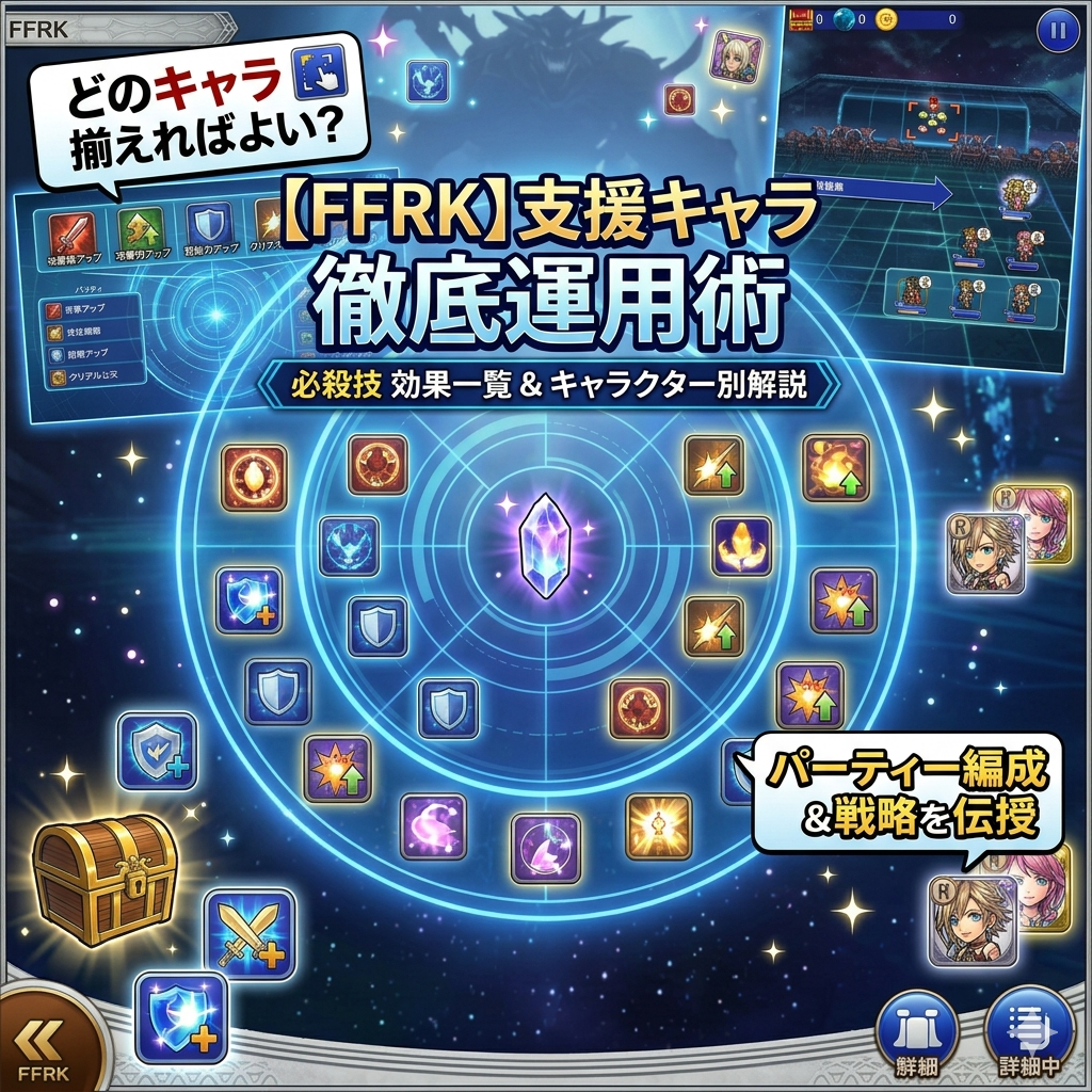 【FFRK】支援・サポートキャラ・補助キャラの組み合わせどうすれば?必殺技効果他一覧